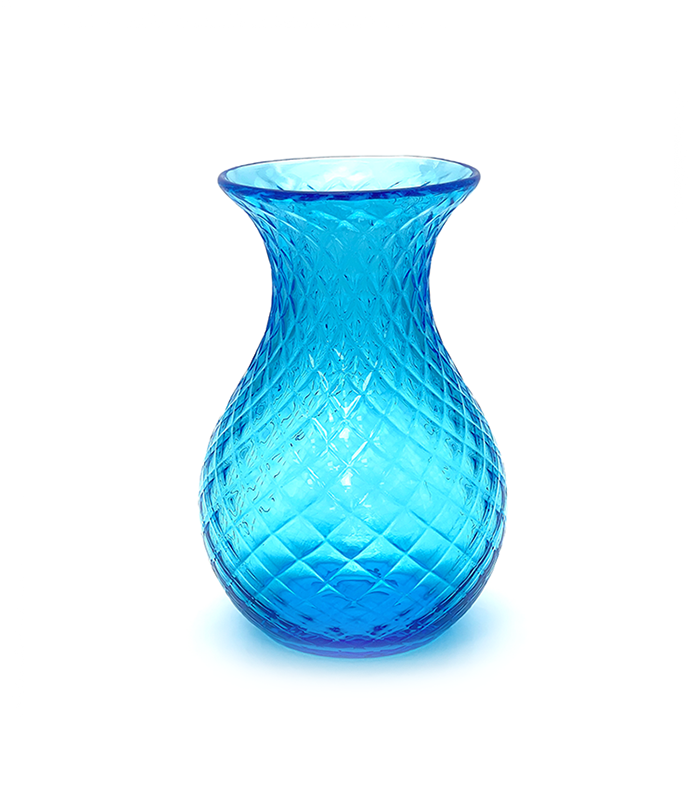 Skleněná váza akvamarín káro