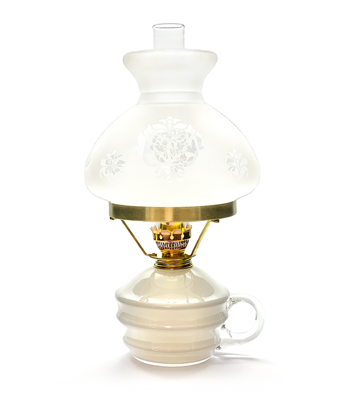 Skleněná Petrolejová lampa s ouškem bílá