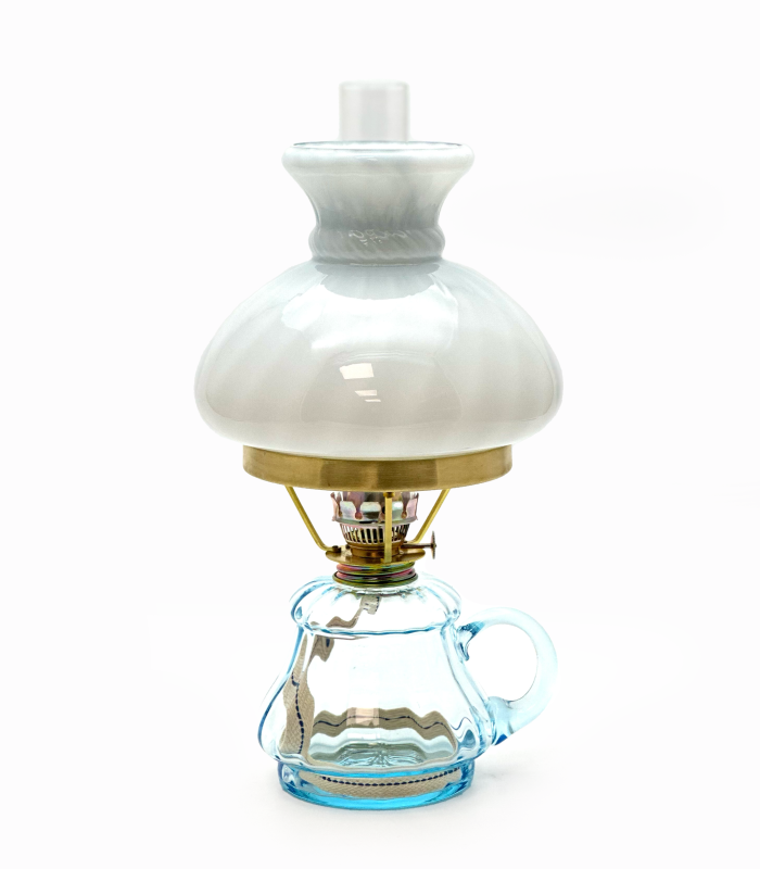 Petrolejová lampa s ouškem koplet světlý akvamarín
